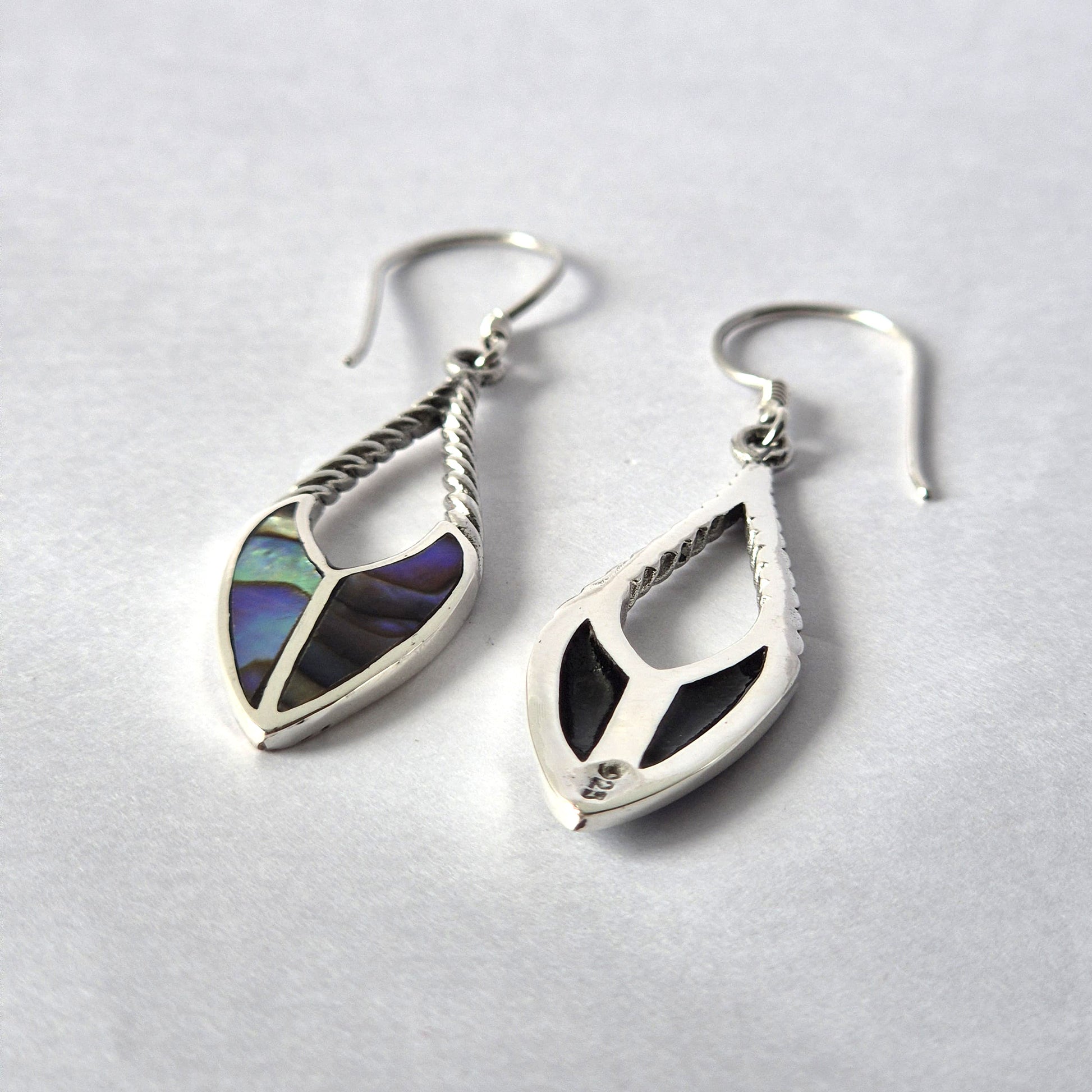 Abalone Spear Drop Earrings with Shell and Silver Accents