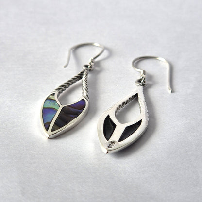 Abalone Spear Drop Earrings with Shell and Silver Accents