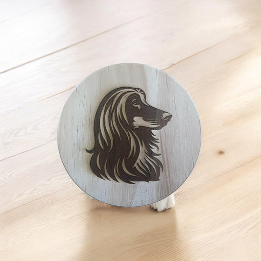 Afghan Hound Coaster Round Wooden Coaster with Engraved Dog Design