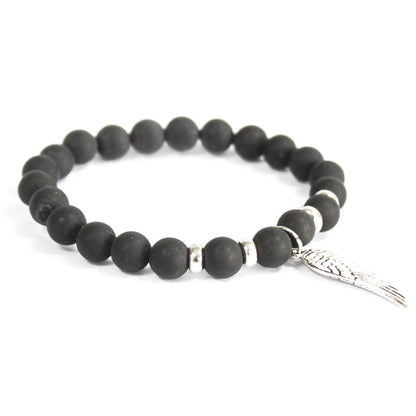 Angel Wing and Black Agate Gemstone Bracelet