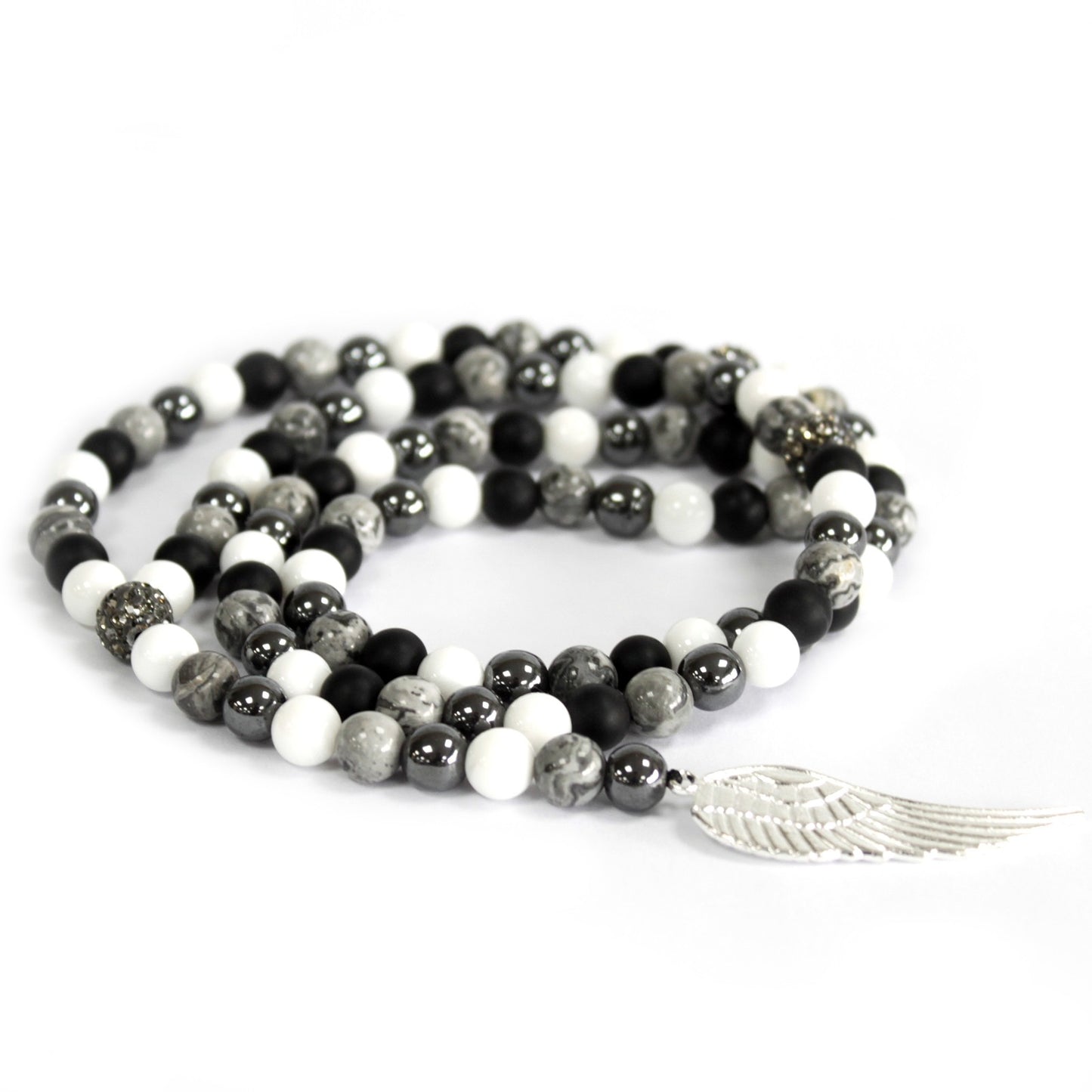 Angel Wing and Grey Agate Gemstone Necklace