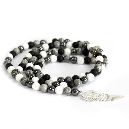 Angel Wing and Grey Agate Gemstone Necklace