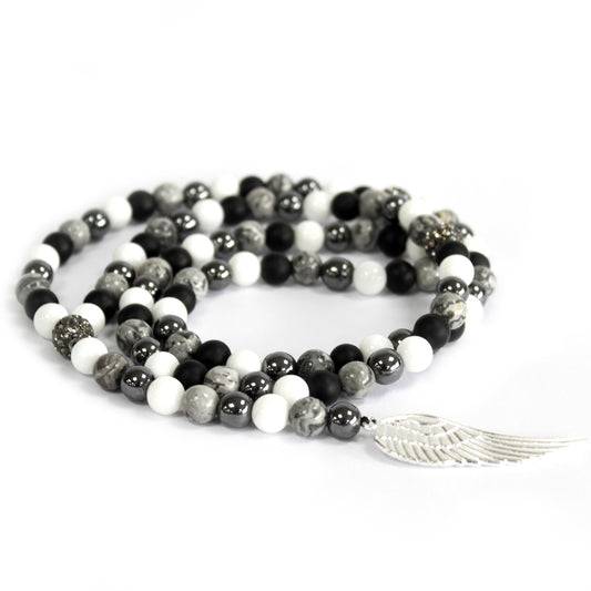 Angel Wing and Grey Agate Gemstone Necklace