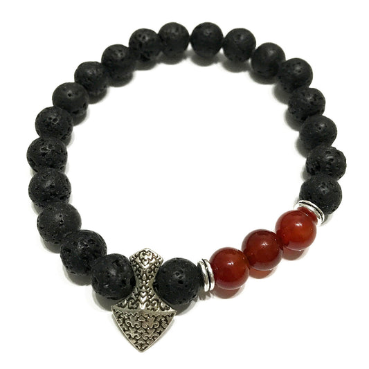 Axe-Head Carnelian Lava Stone Bracelet