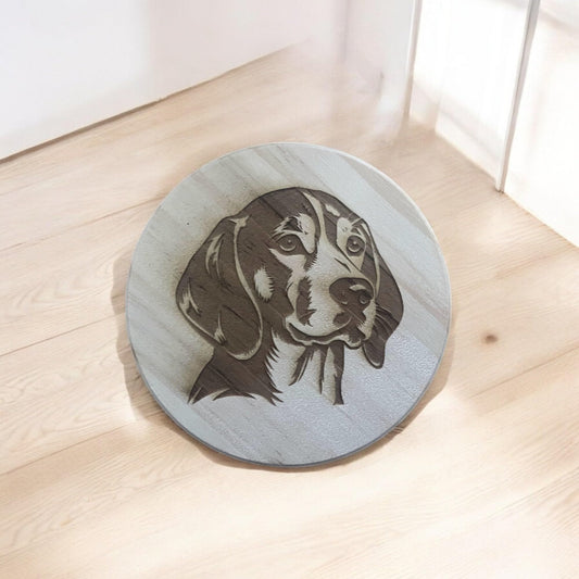 Beagle Coaster Round Wooden Coaster with Engraved Dog Design