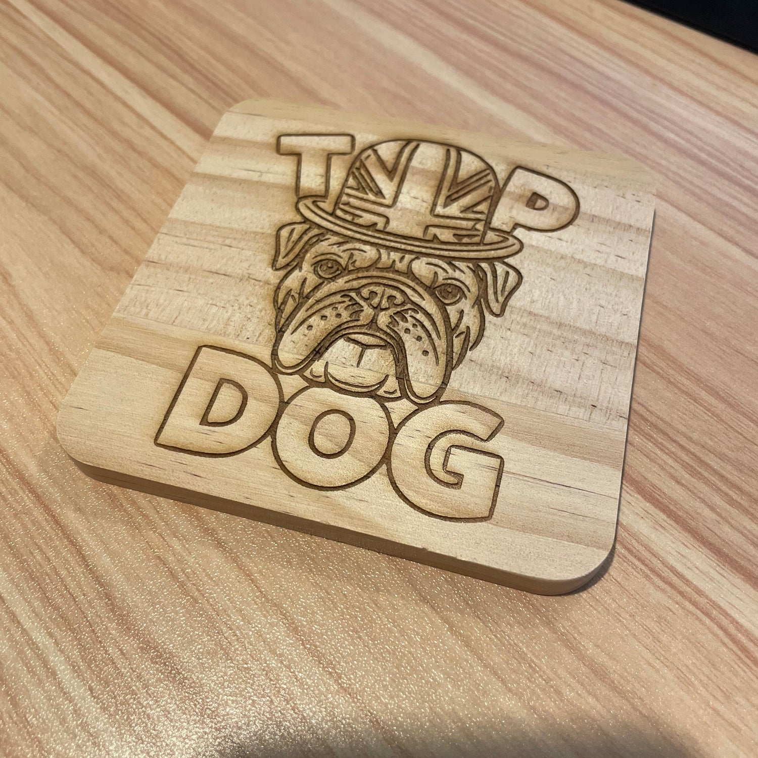 British Bulldog Coaster – Top Dog Union Jack Design Wooden Drink Mat