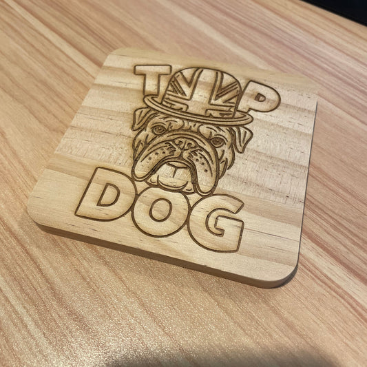 British Bulldog Coaster – Top Dog Union Jack Design Wooden Drink Mat