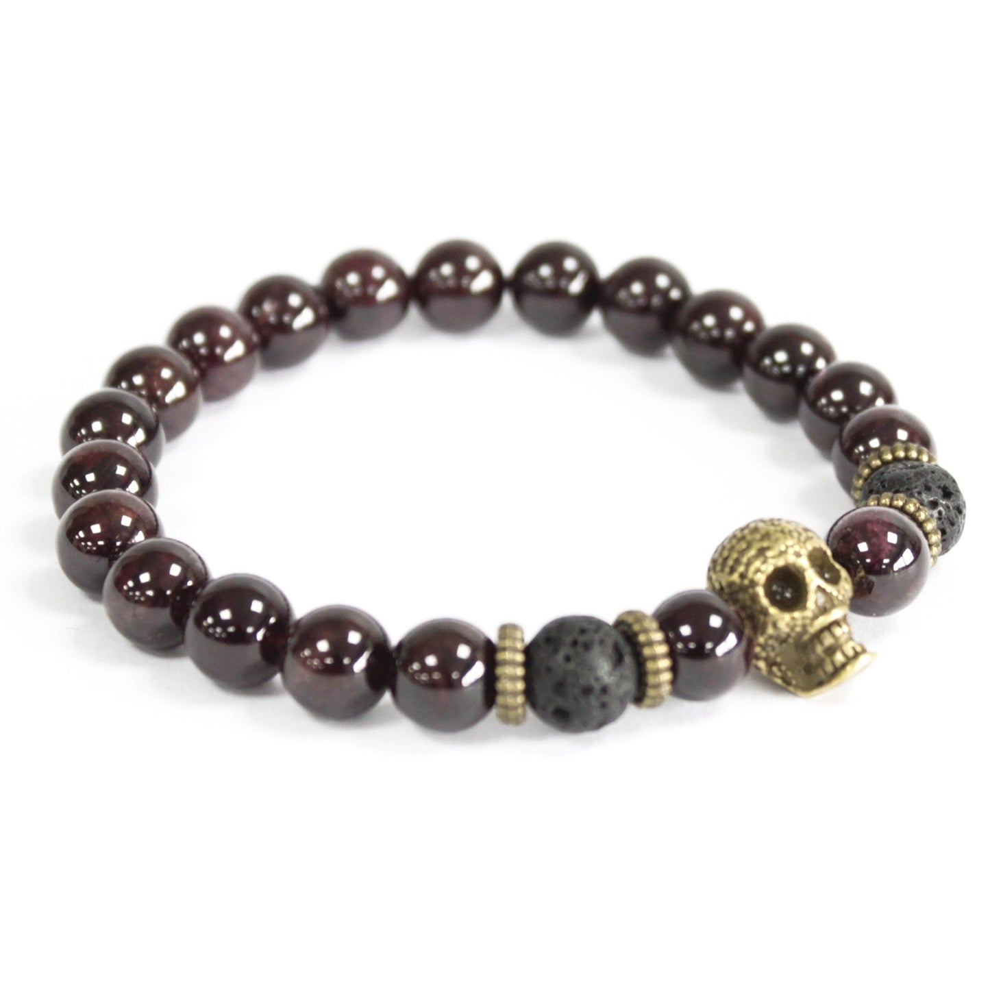 Bronze Skull and Blood Stone Gemstone Bracelet