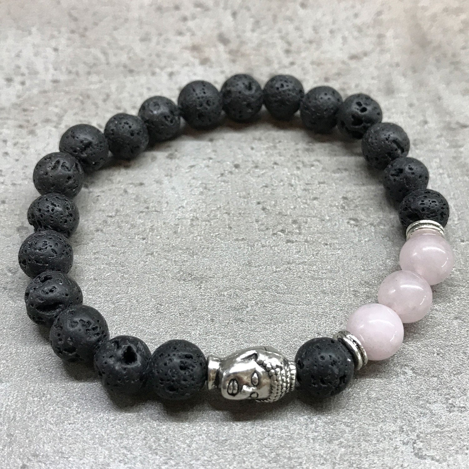 Buddha Rose Quartz Lava Stone Bracelet
