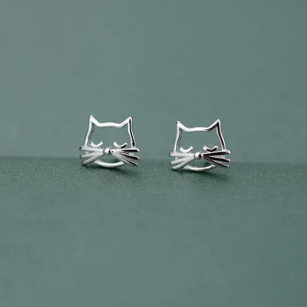 925 Sterling Silver Cat Stud Earrings