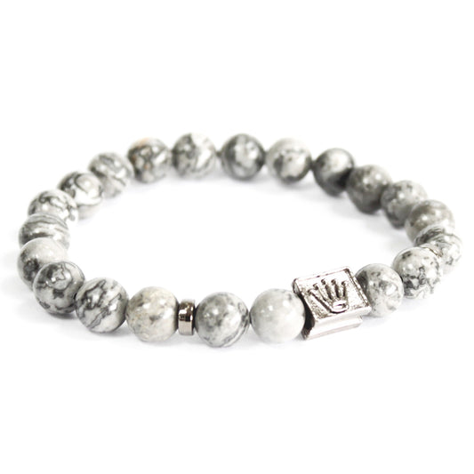 Crown Ingot and Grey Agate Gemstone Bracelet