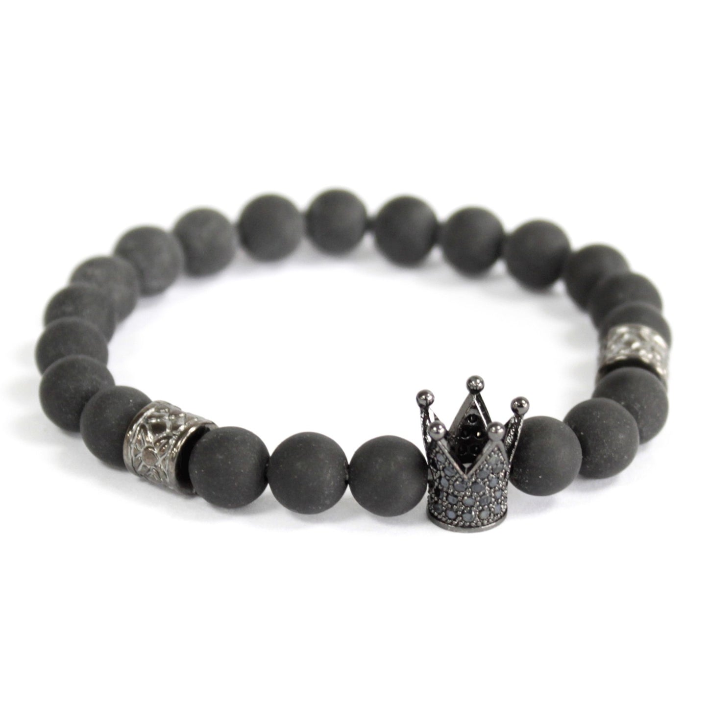 Crystal Crown and Black Agate Gemstone Bracelet