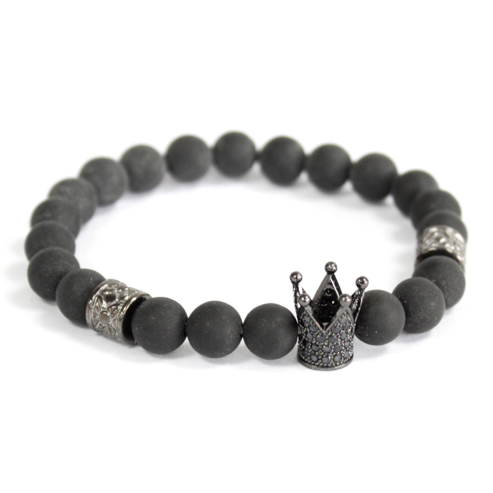 Crystal Crown and Black Agate Gemstone Bracelet