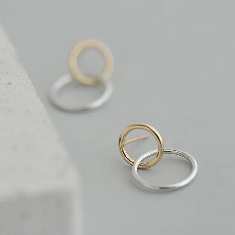 Double Circle Earrings Stud 925 Silver Gold Plated | Ashton and Finch
