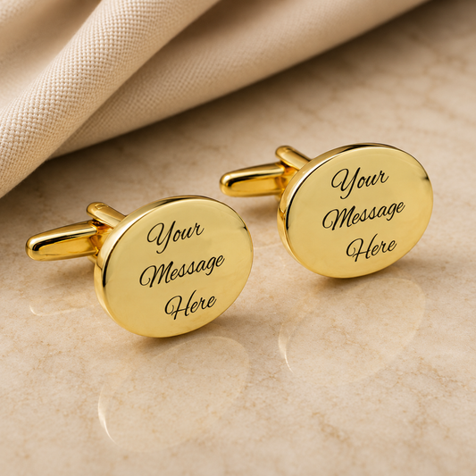 Engravable Deluxe Gold Oval Wedding Cufflinks