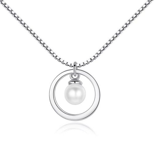 Fresh Water Pearl in a Circle 925 Silver Necklace 18 Inch | Ashton and Finch