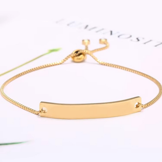 Gold Plated Adjustable Bar Bracelet – Engravable ID Plate Bracelet