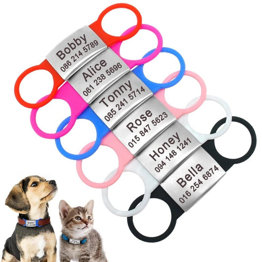Custom Engraved Silicone Slide-On Pet ID Tags for Dogs & Cats - Durable Elastic Address Tags - Ashton and Finch
