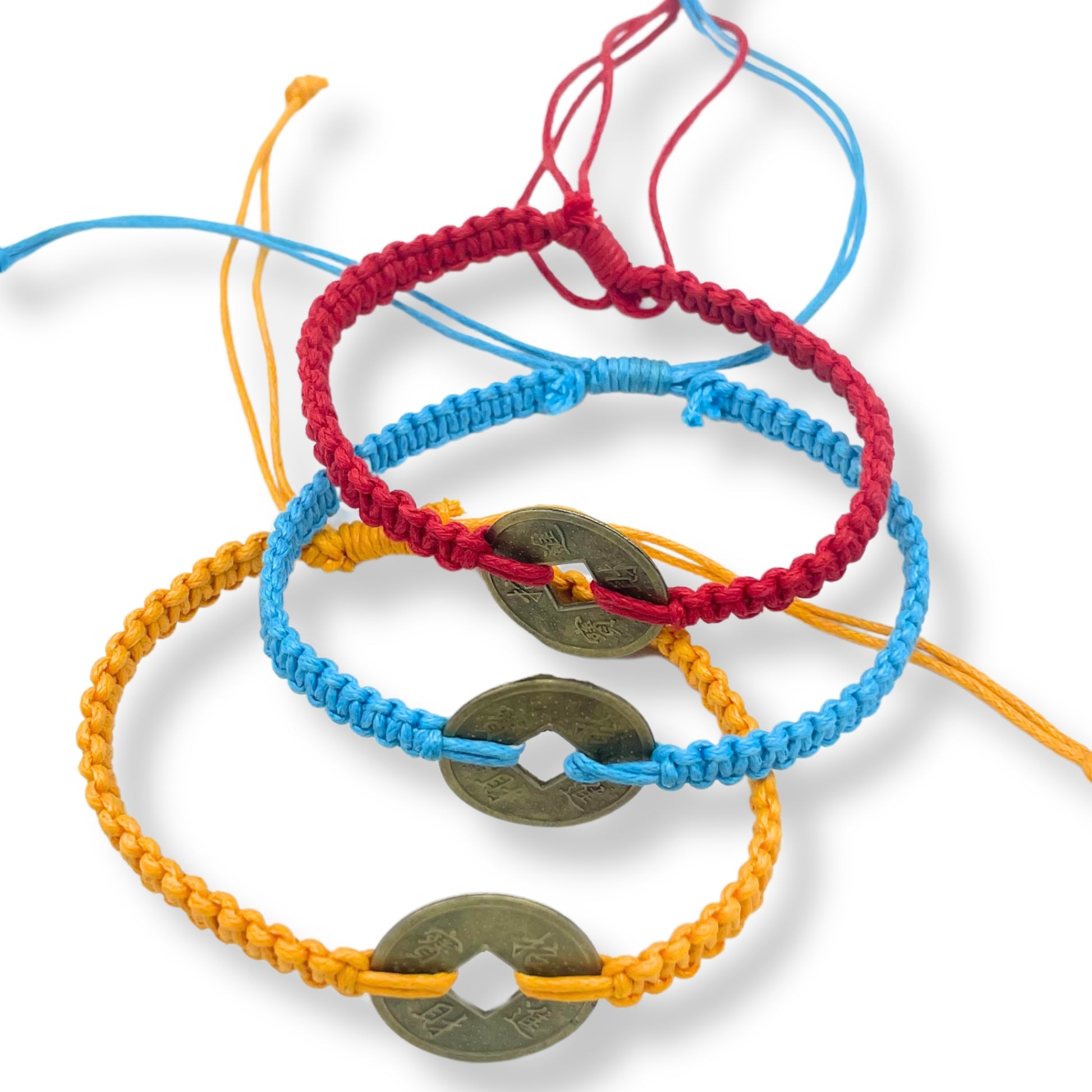 Handmade Friendship Bracelets - Lucky Friends Feng Shui Coin asst
