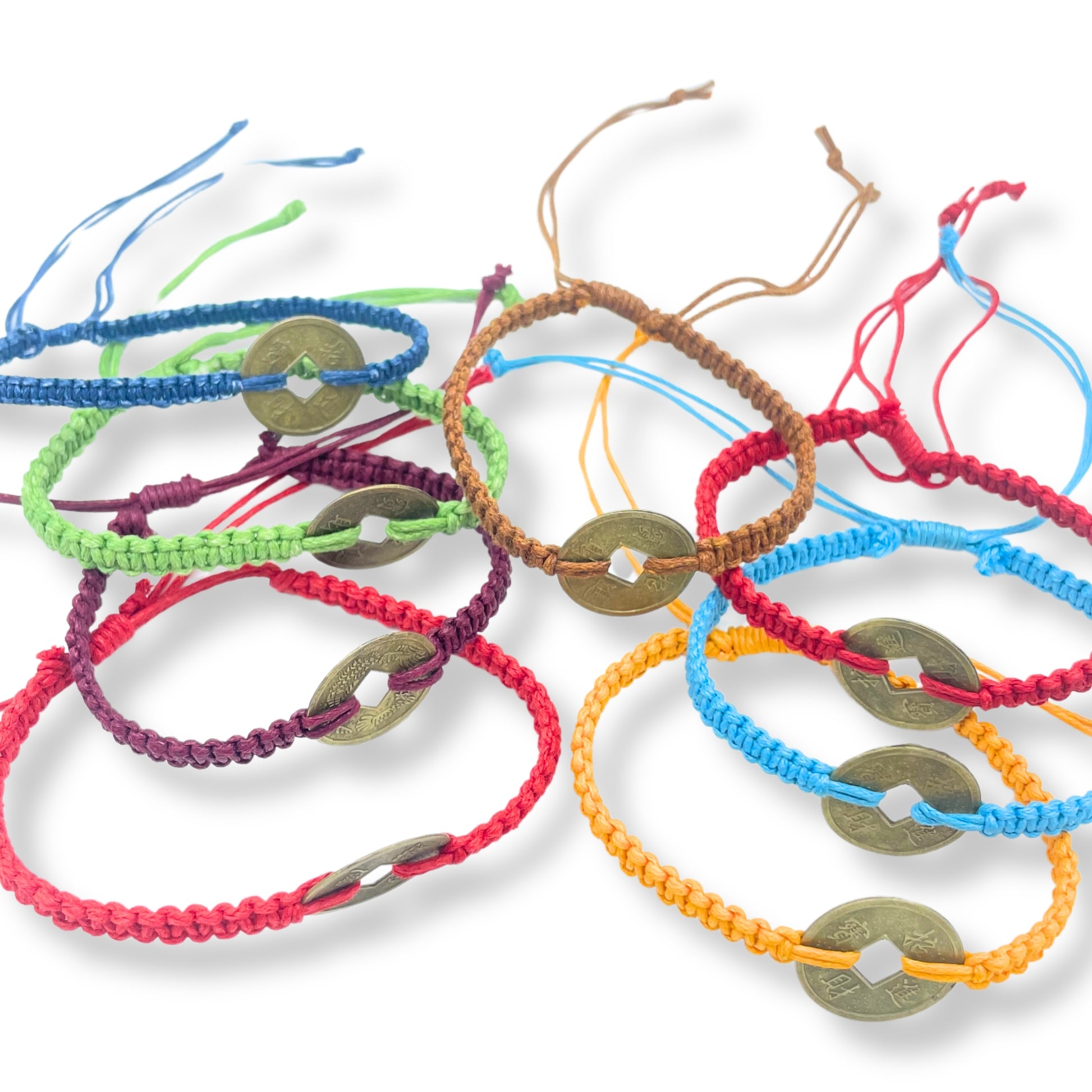 Handmade Friendship Bracelets - Lucky Friends Feng Shui Coin asst