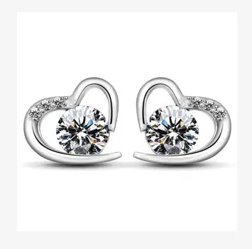 Heart Earrings With Clear Cubic Zirconia Crystals Stud 925 Silver | Ashton and Finch