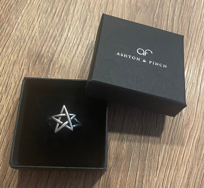 925 Silver Pentagram Ring – Adjustable Band With Unique Spiritual Design