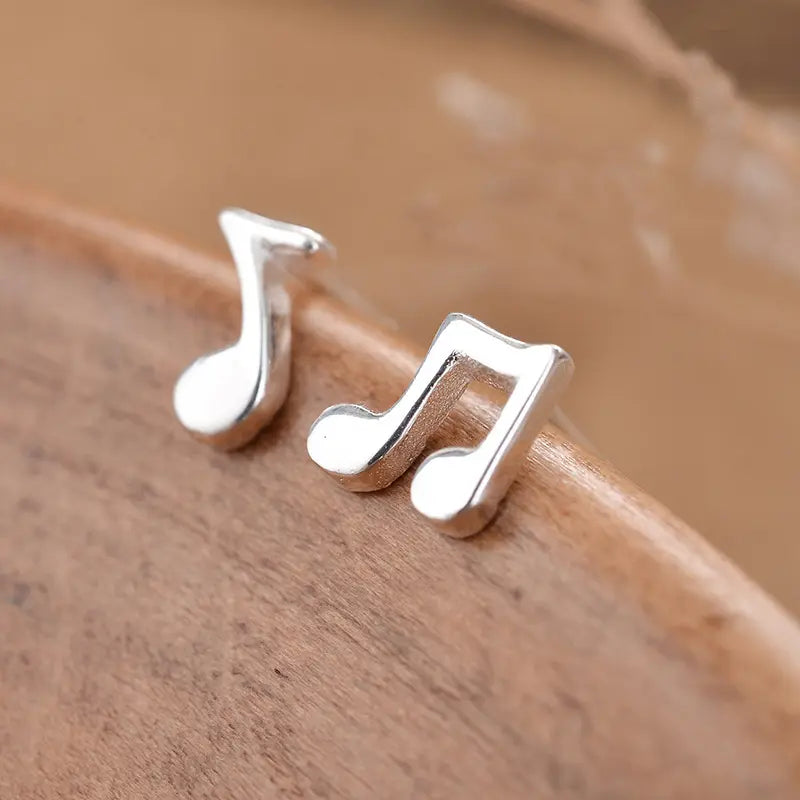 Sterling Silver Musical Note Stud Earrings