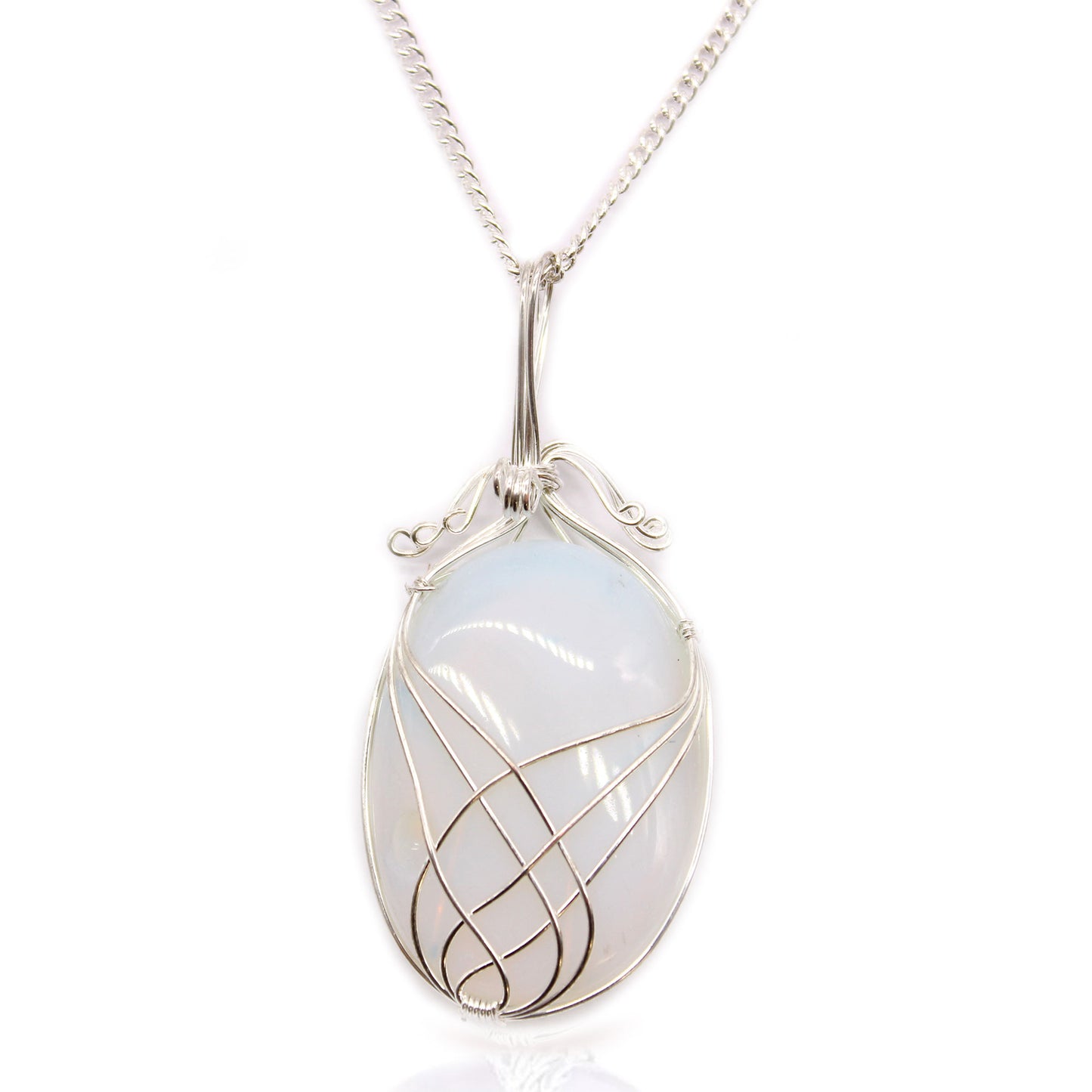 Opalite Necklace – Swirl Wrapped Gemstone Pendant