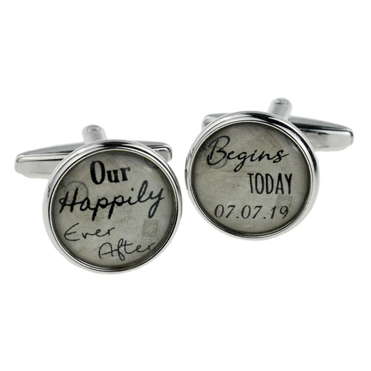 Our Happily Ever After + Your Wedding Date, Personalised Cufflinks for the Groom | Ashton and Finch