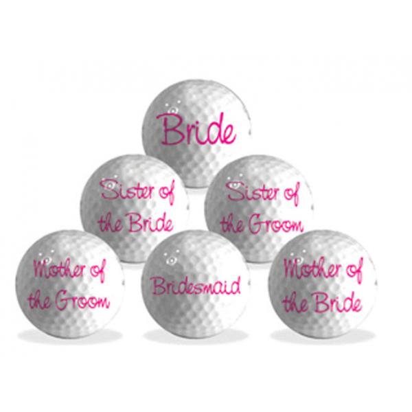 Pack of 3 Wedding Theme Golf Balls for Girls with 3 Pink Tees