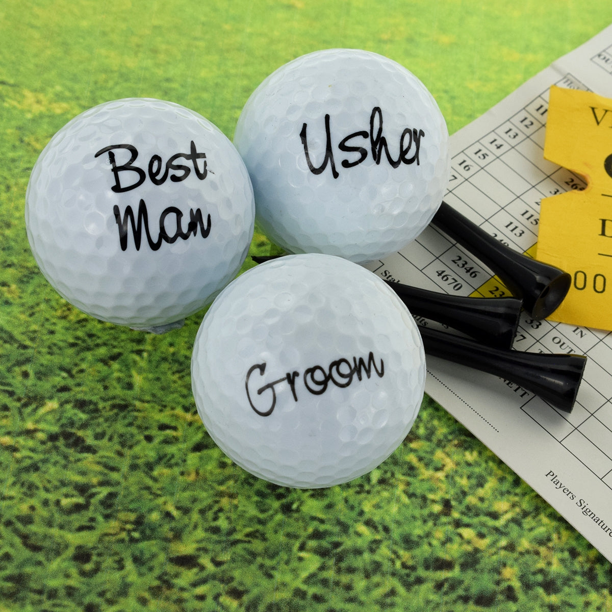 Pack of 3 Wedding Theme Golf Balls for Men with 6 FREE Tees