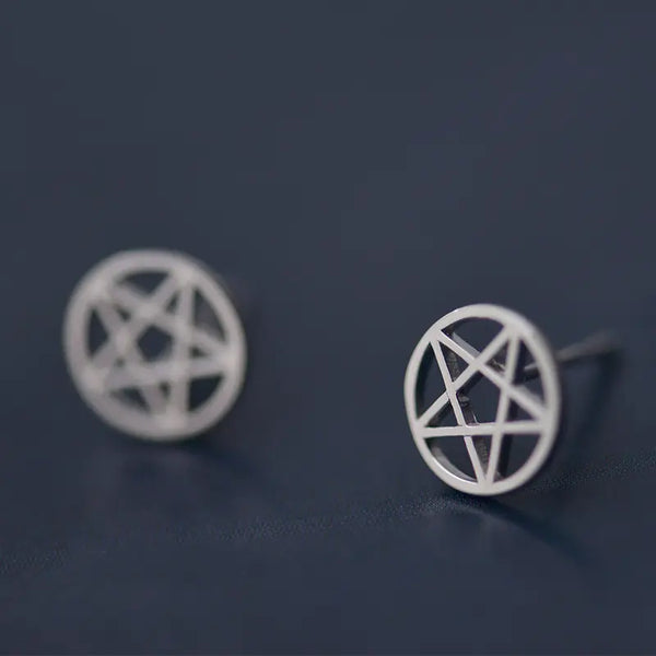 925 Sterling Silver Pentagram Stud Earrings