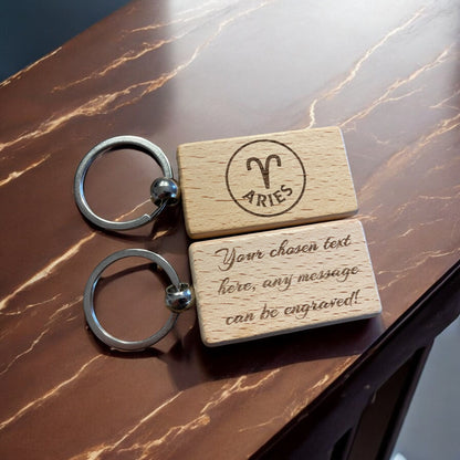 Personalised Wooden Aries Zodiac Keyring Gift  | Ashton and Finch