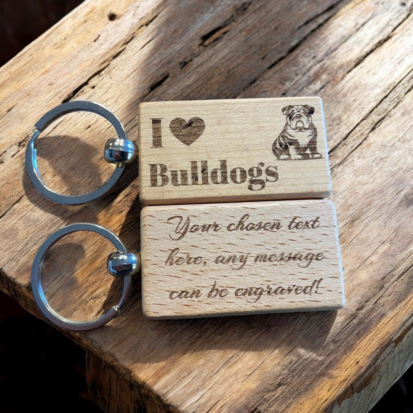 Personalised Wooden Bulldog Keyring Dog Lover Gift  | Ashton and Finch