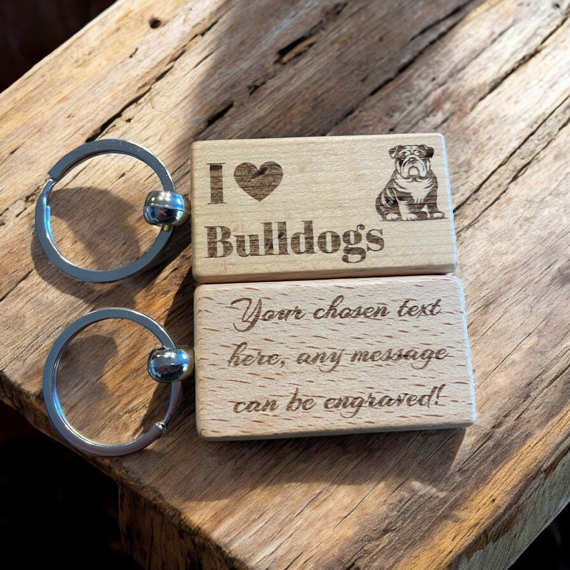 Personalised Wooden Bulldog Keyring Dog Lover Gift  | Ashton and Finch