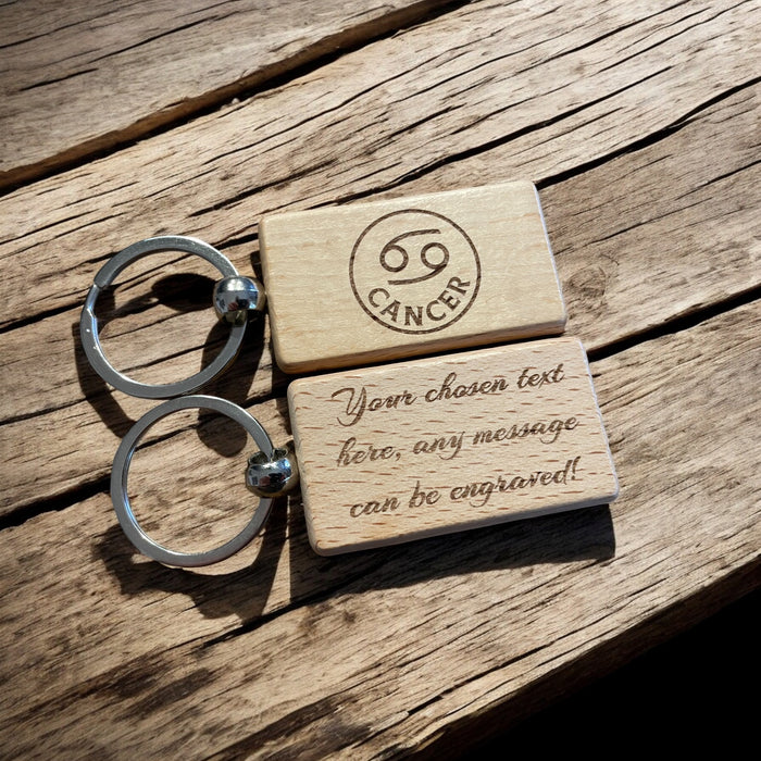 Personalised Wooden Cancer Zodiac Keyring Gift  | Ashton and Finch