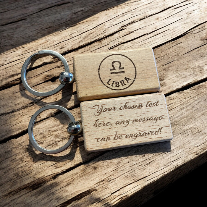 Personalised Wooden Libra Zodiac Keyring Gift  | Ashton and Finch