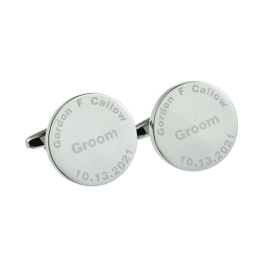 Personalised Circular Engraved Design Wedding Cufflinks | Ashton and Finch