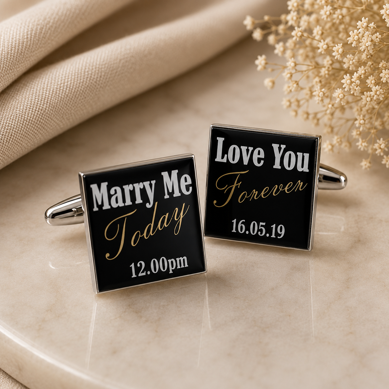 Personalised Date Wedding Cufflinks Black Finish