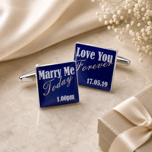 Personalised Date Wedding Cufflinks Blue Finish