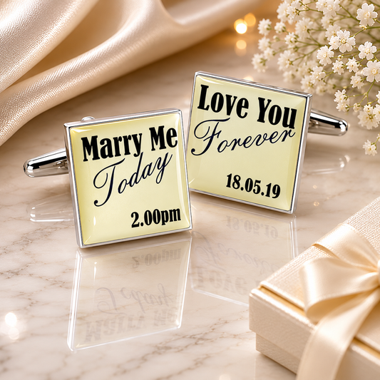 Personalised Date Wedding Cufflinks Cream Finish