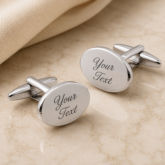 Personalised Domed Oval Wedding Cufflinks Engraved