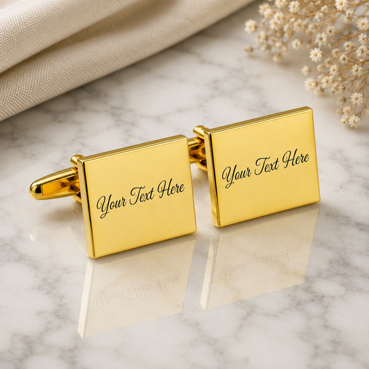 Personalised Engravable Gold Rectangle Wedding Cufflinks