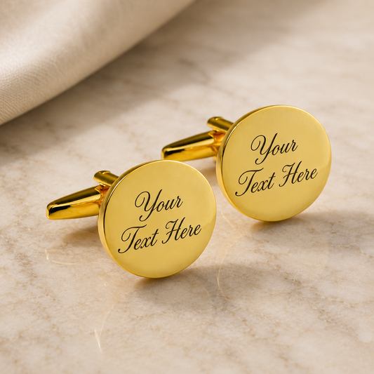 Personalised Engraved Gold Oval Wedding Cufflinks