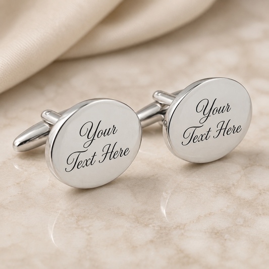 Personalised Engraved Oval Wedding Cufflinks