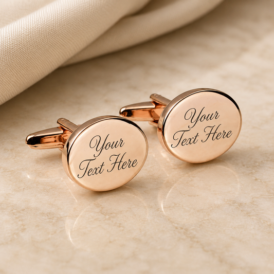 Personalised Engraved Rose Gold Oval Wedding Cufflinks