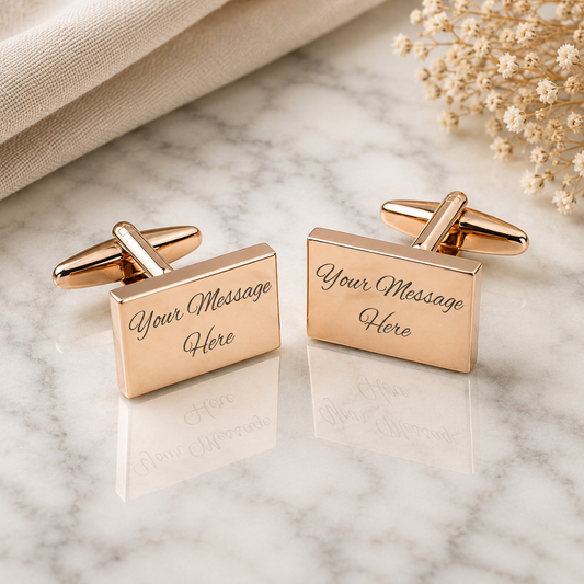 Personalised Engraved Rose Gold Rectangle Wedding Cufflinks