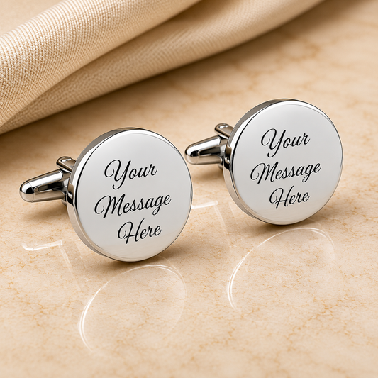 Personalised Engraved Round Wedding Cufflinks