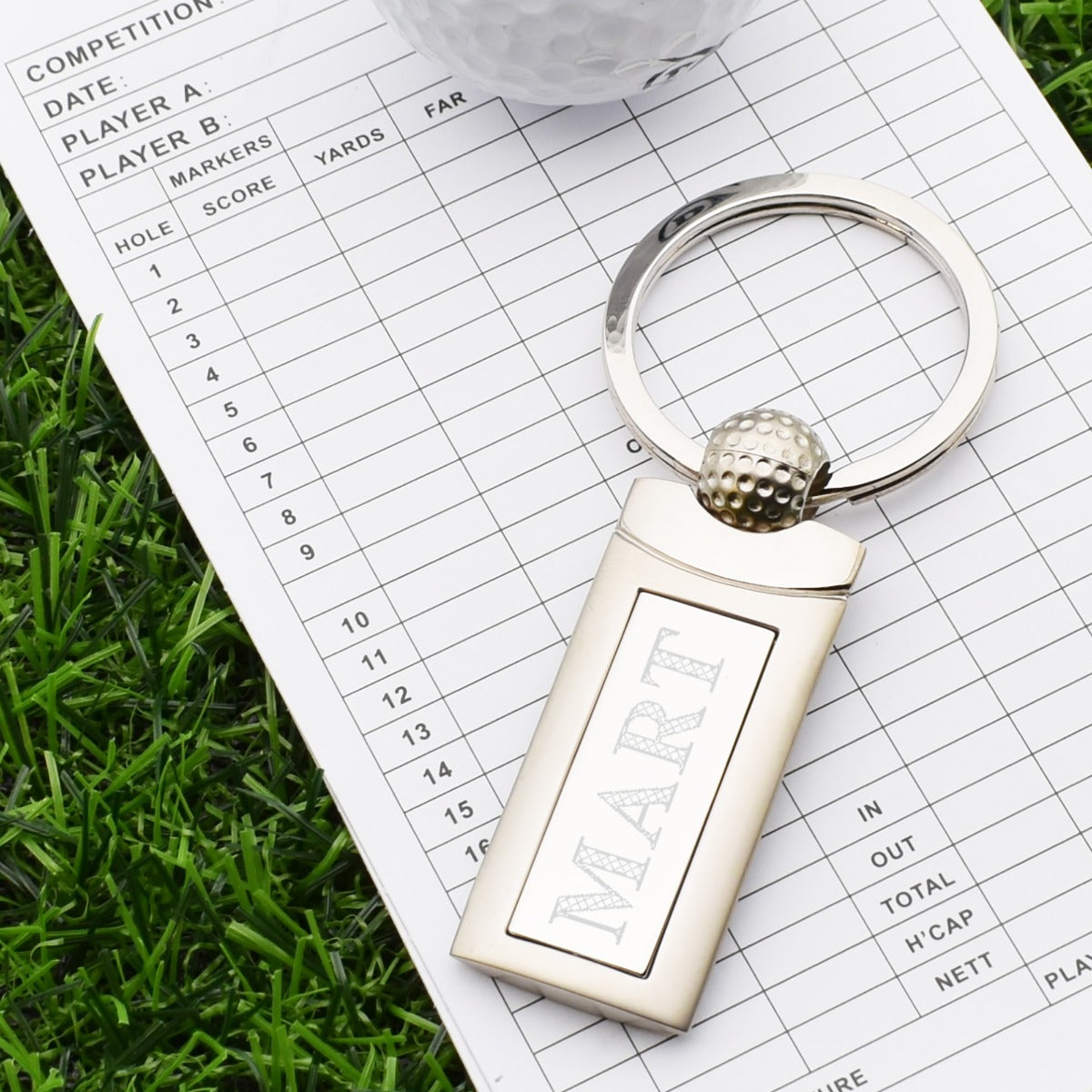 Personalised Rectangular Golf Ball Keyring – Engravable