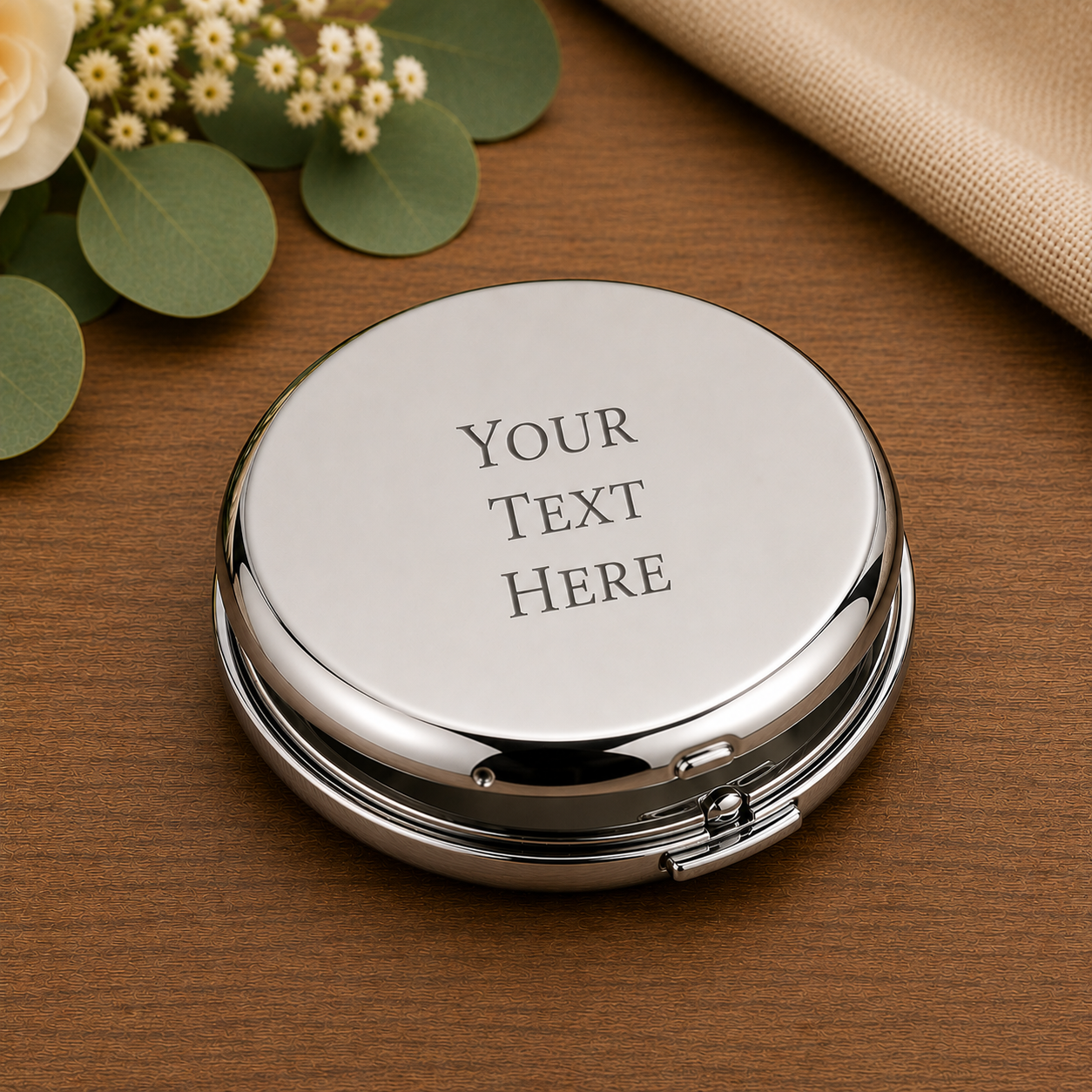 Personalised Silver Plated Round Handbag Mirror